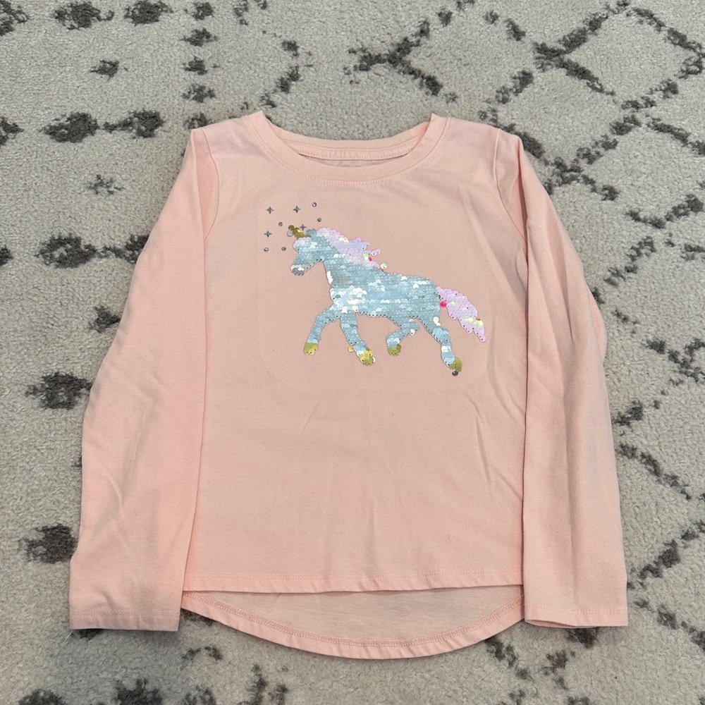 Cat & Jack Light Pink Unicorn Sequin Long Sleeve Tee